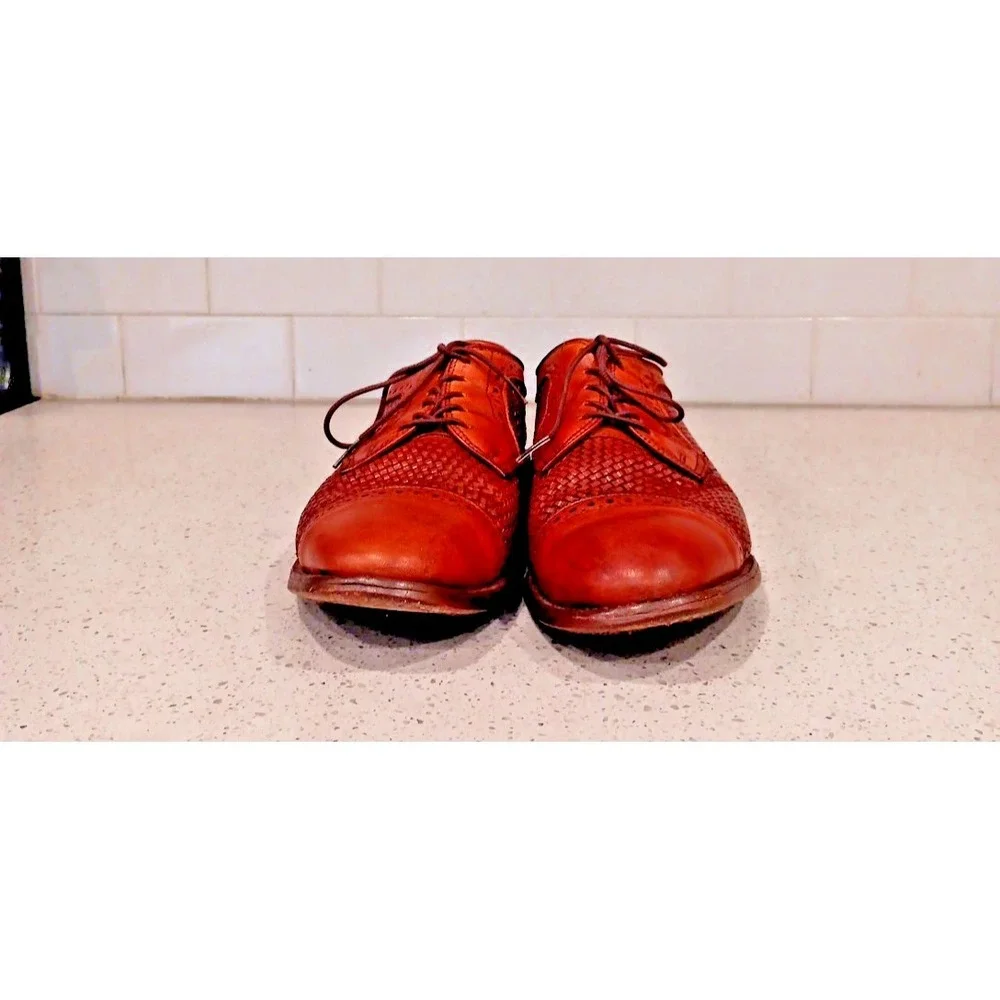 Allen Edmonds Shreveport Men's Woven Oxfords Shoes Camel 8.5 Tan Dress